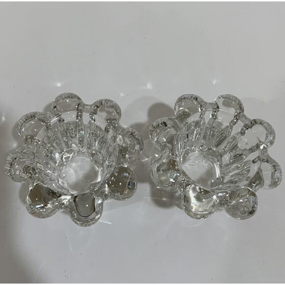 Vtg Clear Heavy Crystal Candleholder Candlestick Holder Taper Flower Shape NOS - Picture 7 of 14